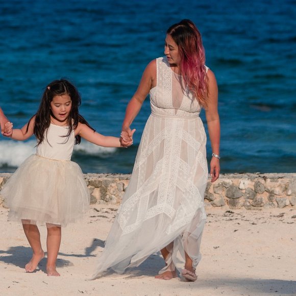 BCBG Off white Asymmetrical lace Dress - Picture 3 of 5